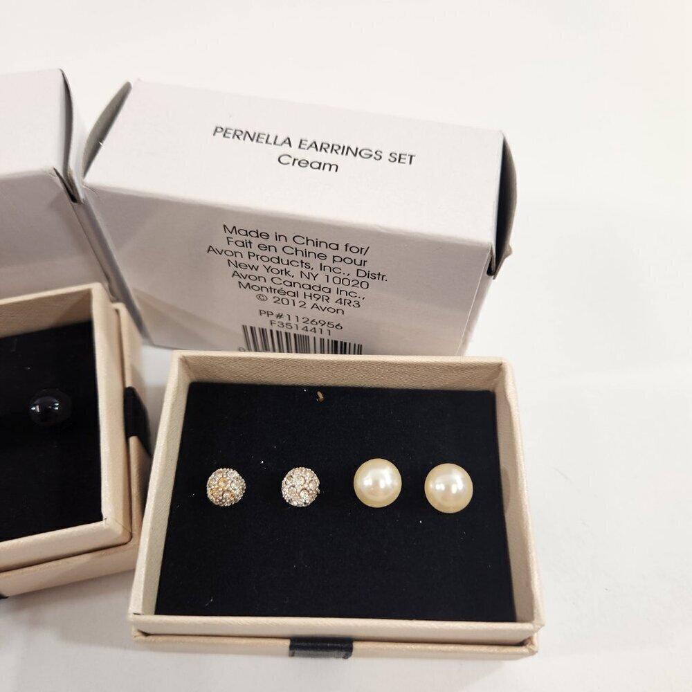 Avon Earrings / Ring Bundle Pernella Studs Out of Line Engagement Band CZ - Picture 2 of 9